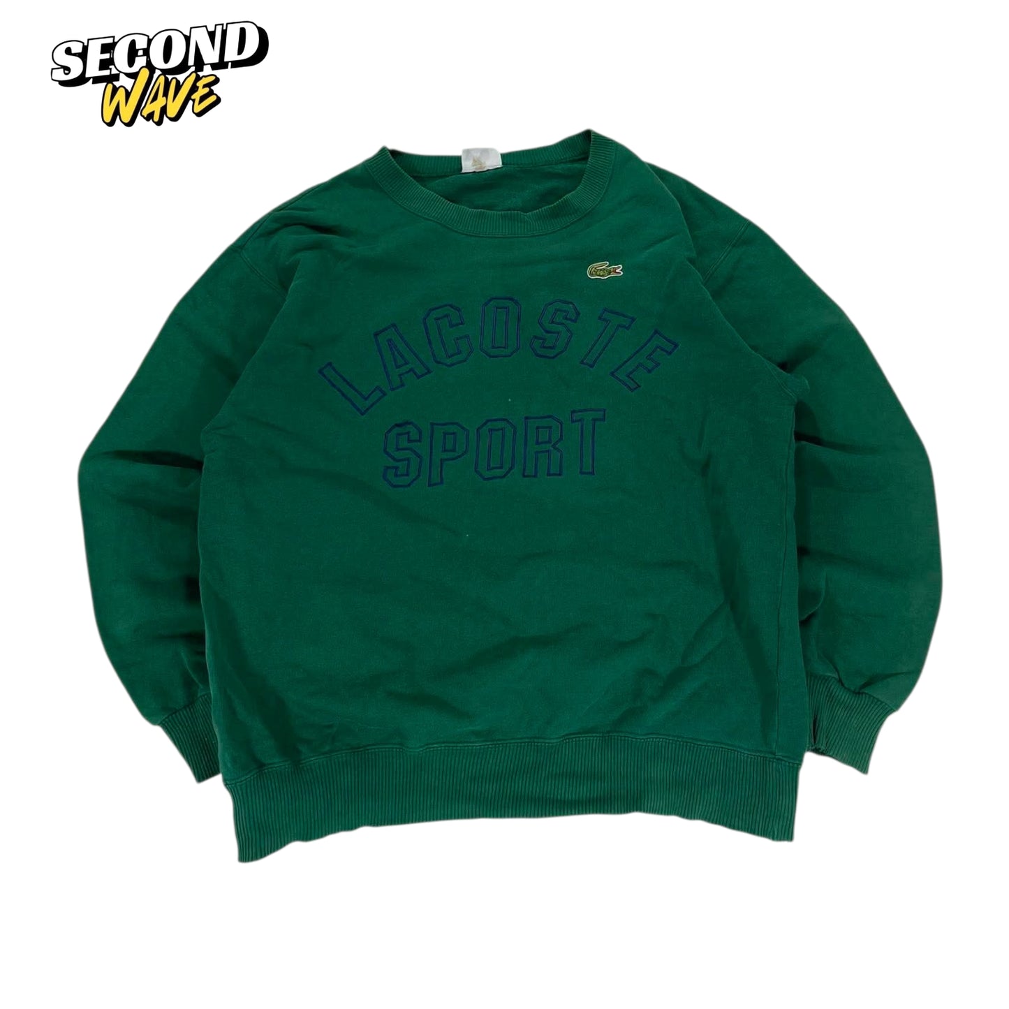 VINTAGE LACOSTE GREEN EMBROIDERED SPELLOUT SWEATSHIRT (L)