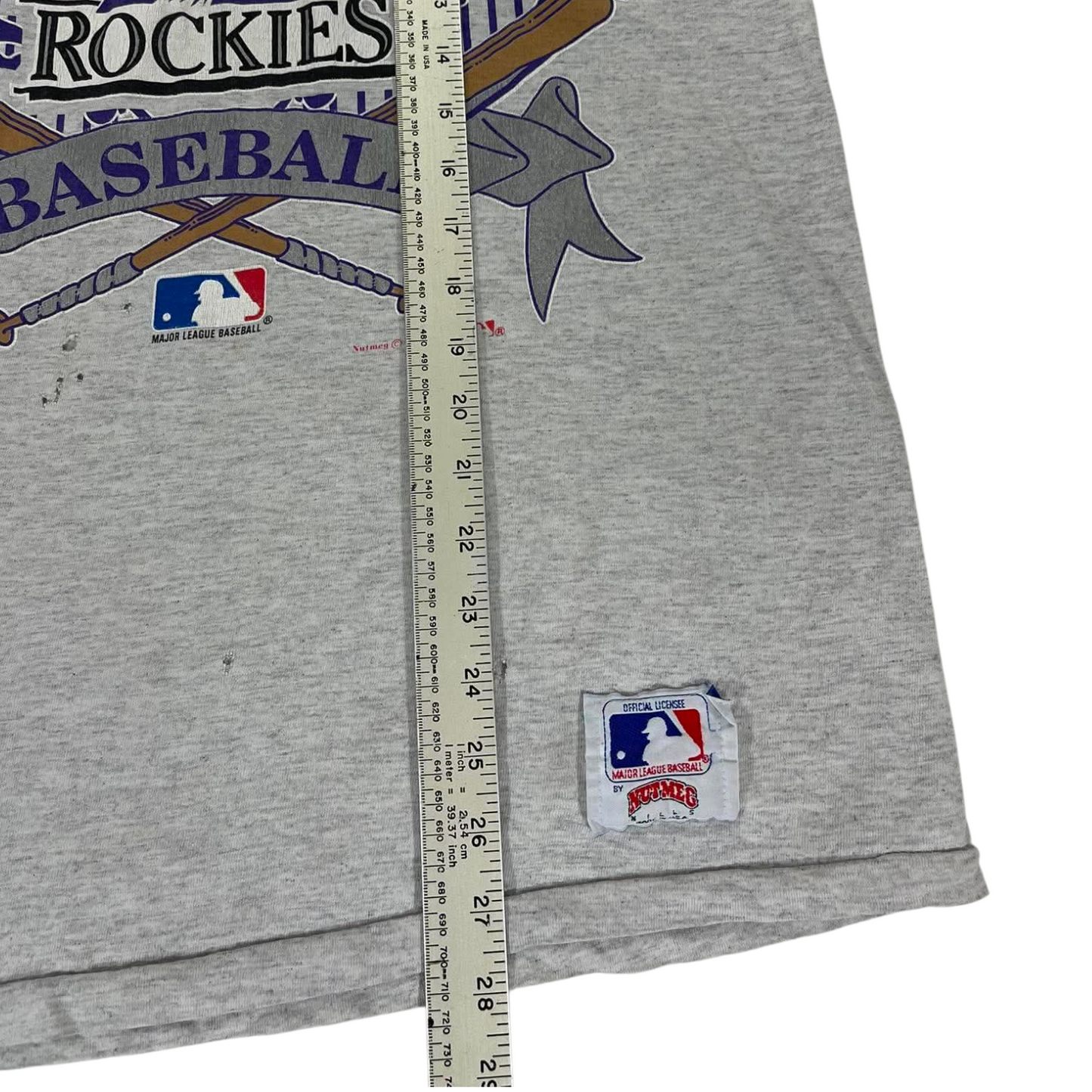 90S NUTMEG TRASHED COLORADO ROCKIES GREY BASEBALL TEE (M)