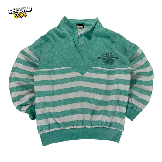 90s GREEN STRIPED QUARTER ZIP SWEATSHIRT (M)