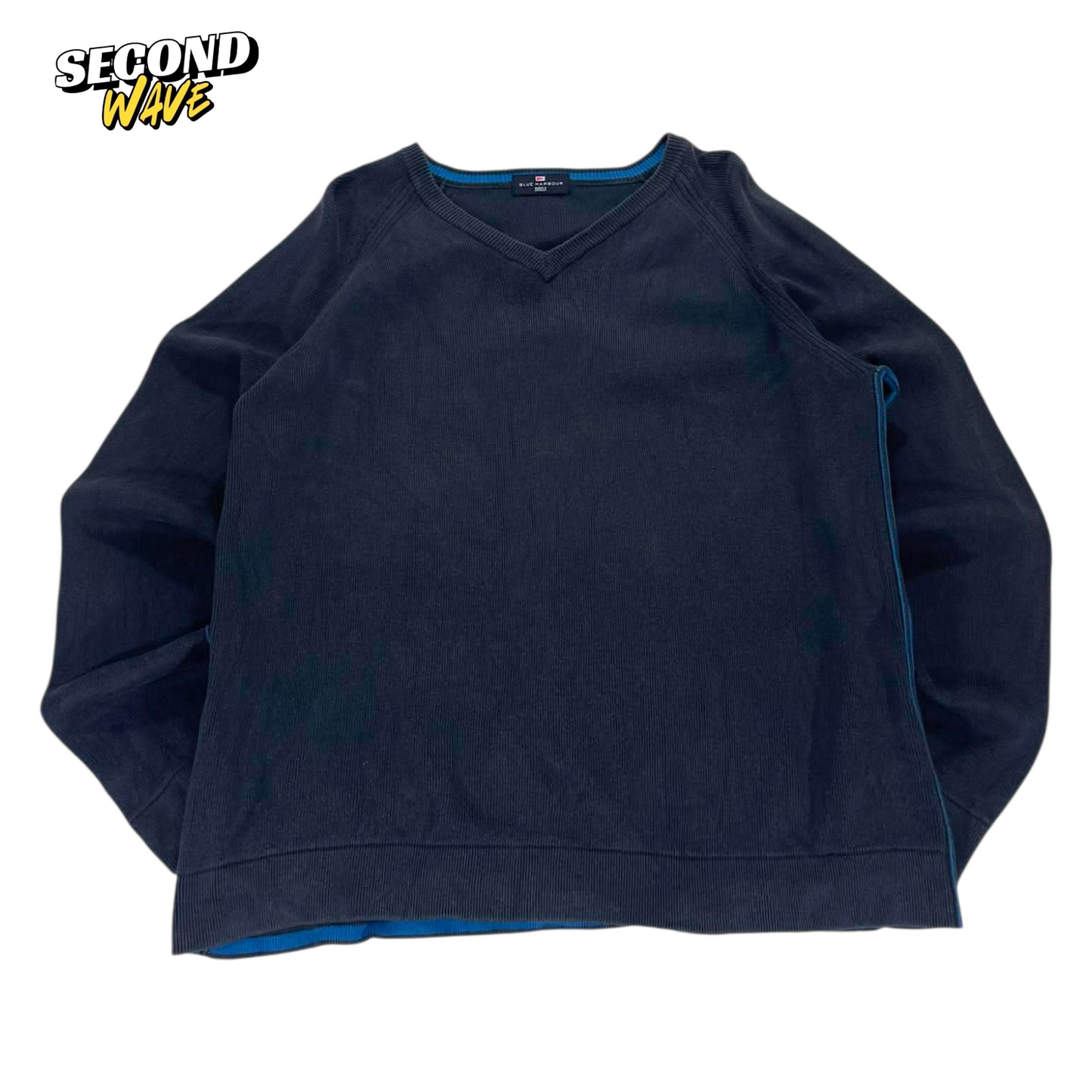 VINTAGE BLUESTONE X MARK SPENCER NAVY BLUE V-NECK SWEATER (L)