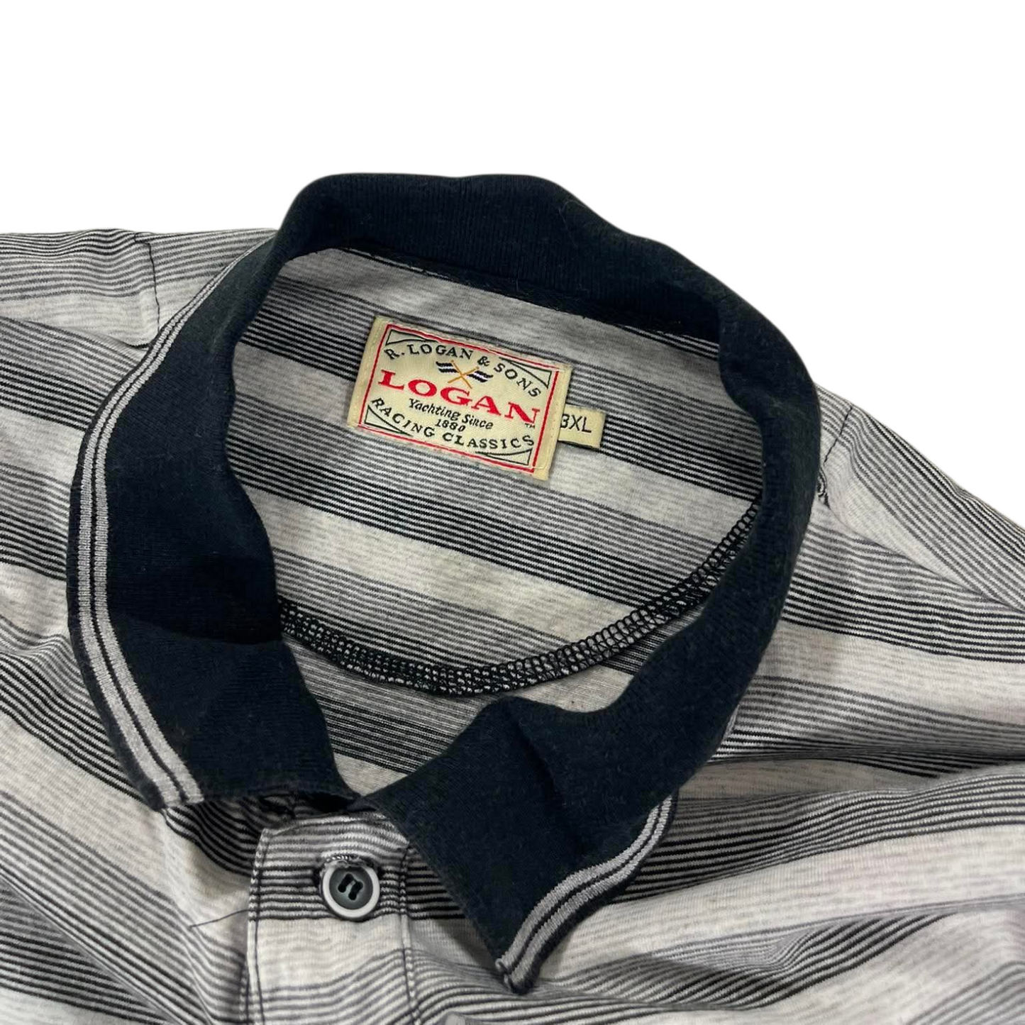 VINTAGE LOGAN & SONS GREY STRIPED POLO SHIRT (XXL)
