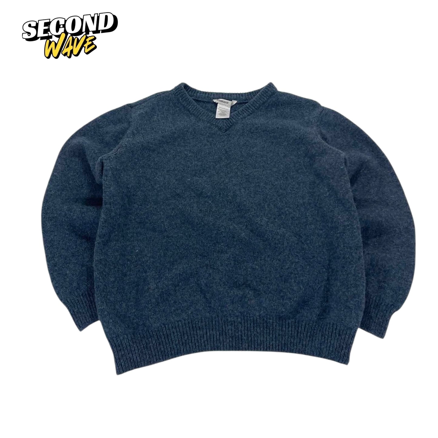VINTAGE 100% SHETLAND STRONGMAN NAVY BLUE WOOL SWEATER (S)