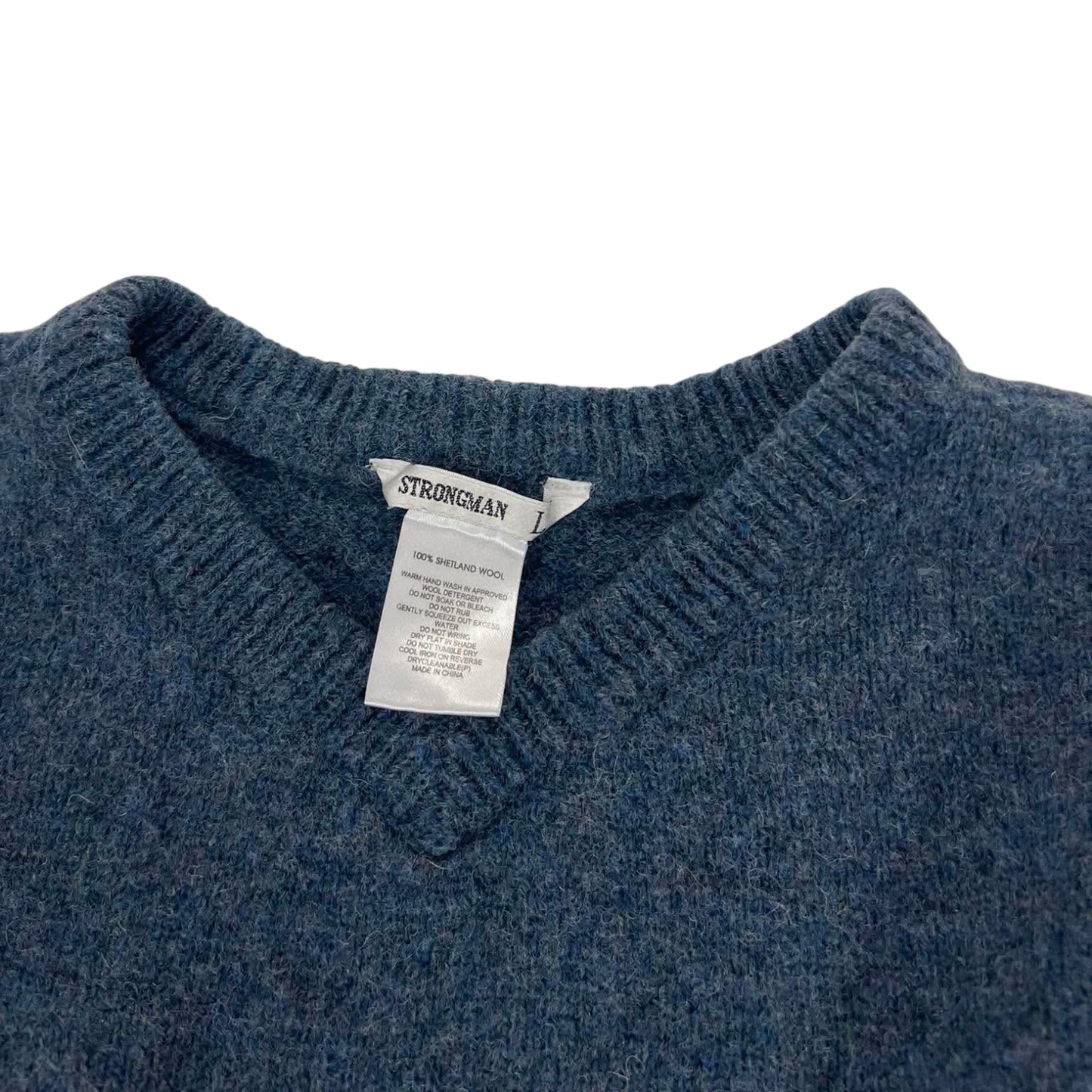 VINTAGE 100% SHETLAND STRONGMAN NAVY BLUE WOOL SWEATER (S)