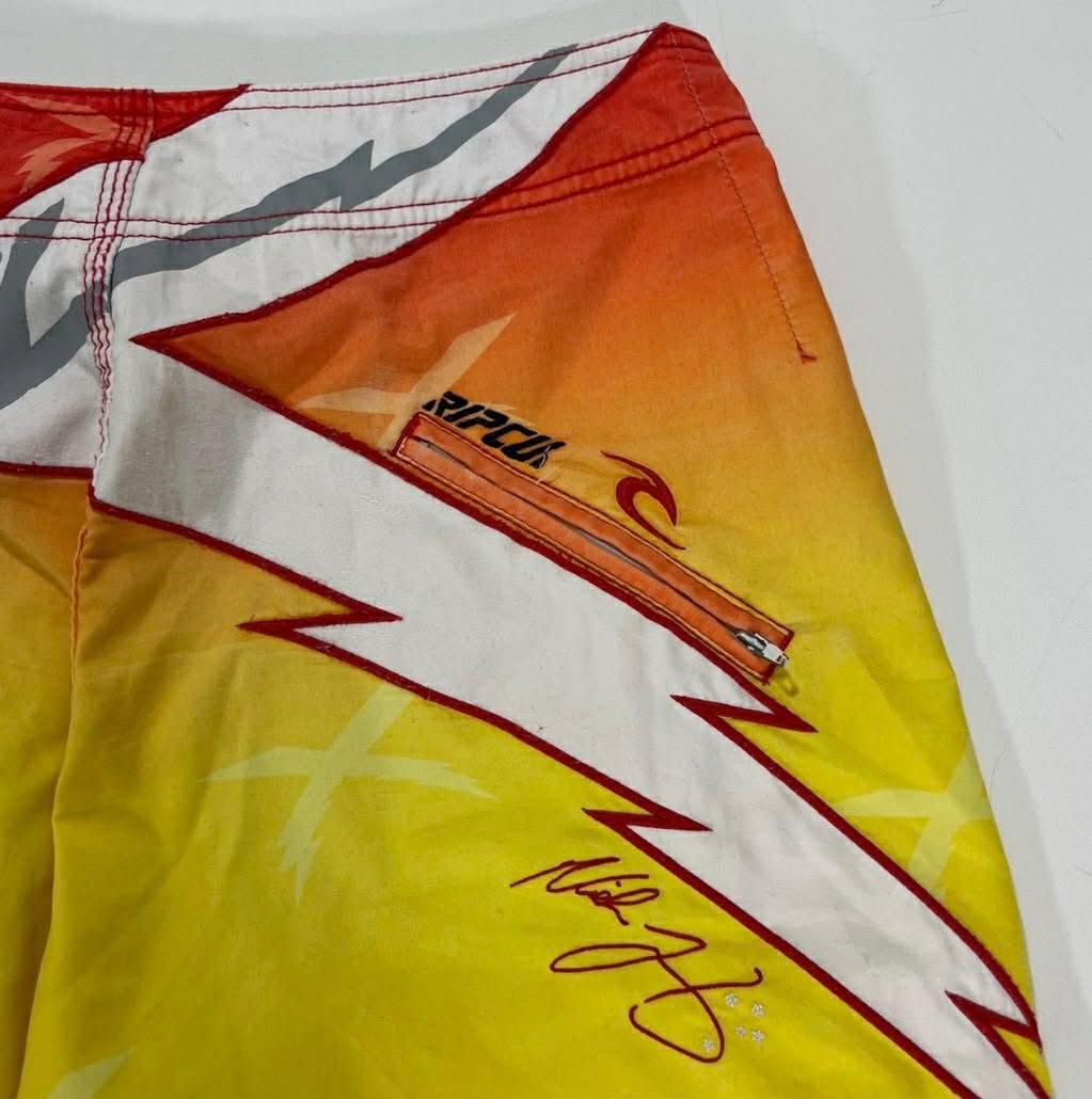 90S RIP CURL YELLOW BOARD SHORTS WITH RED AND WHITE ACCENTS (16)