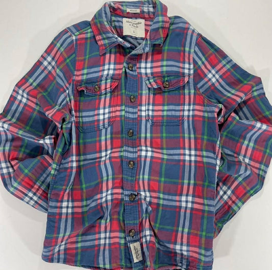 Y2K ABERCROMBIE & FITCH RED+BLUE PLAID BUTTON UP SHIRT (M)