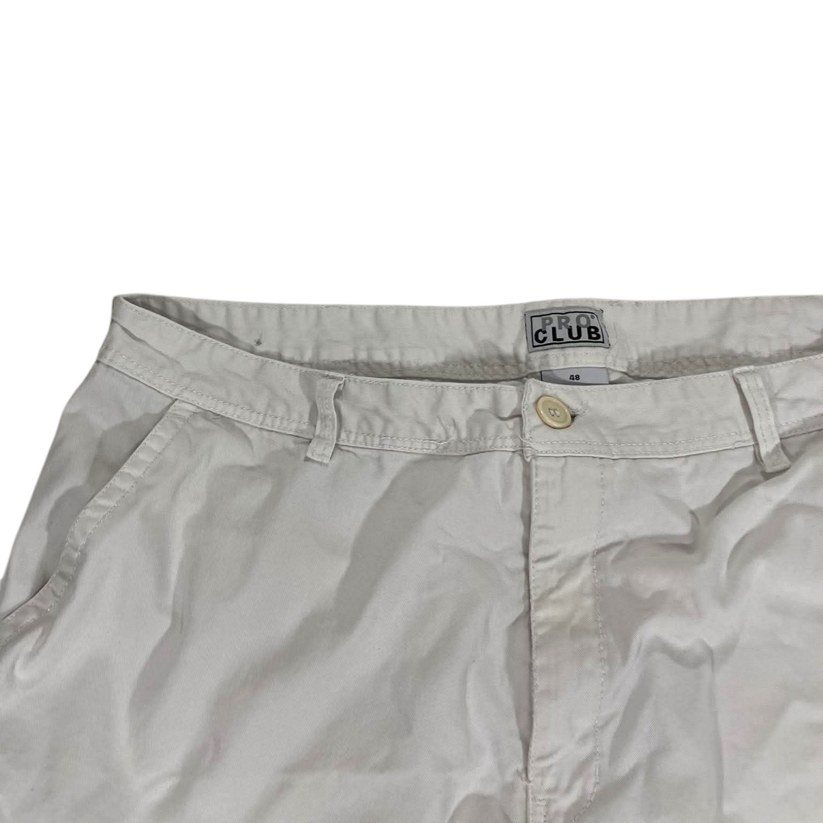 PRO CLUB WHITE CARGO SHORTS (BEST FIT 44)