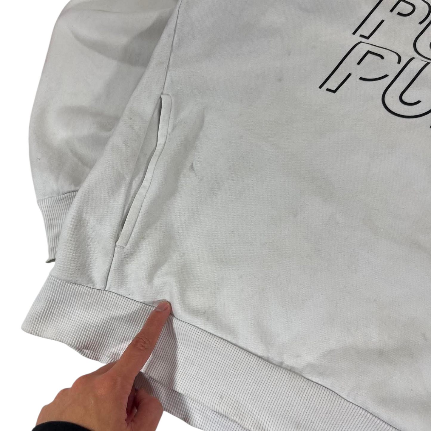TRASHED PUMA GREY & BLACK HOODIE (L)
