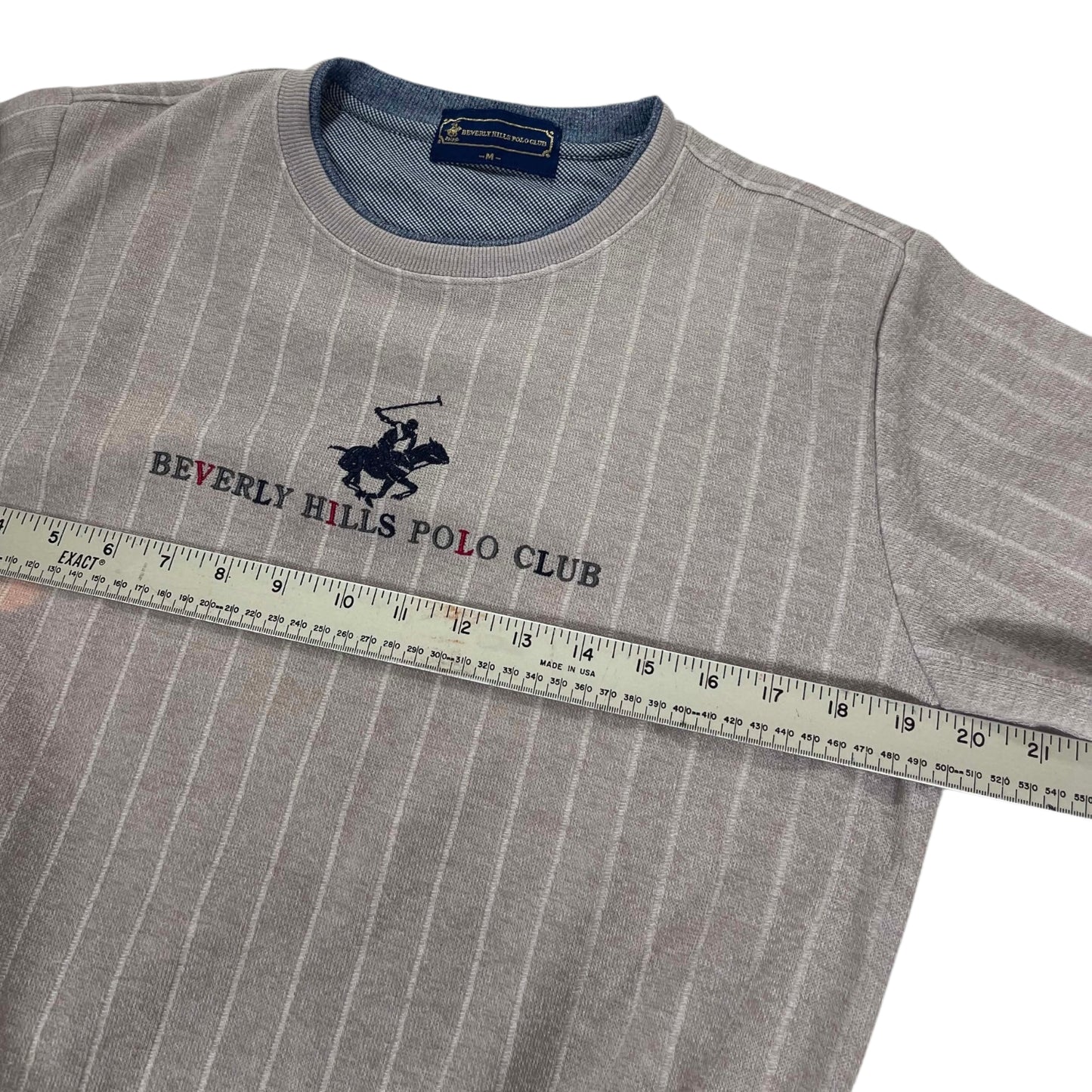 BEVERLY HILLS POLO CLUB GREY PINSTRIPE CREWNECK (M)