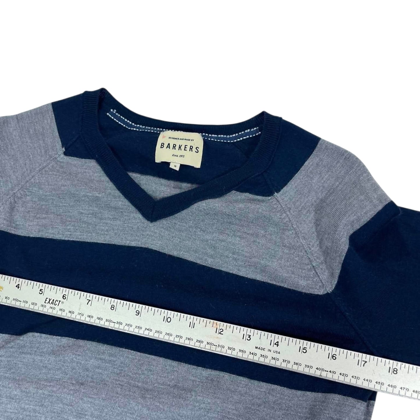 VINTAGE BARKERS NAVY & GREY STRIPED SWEATER (S-M)