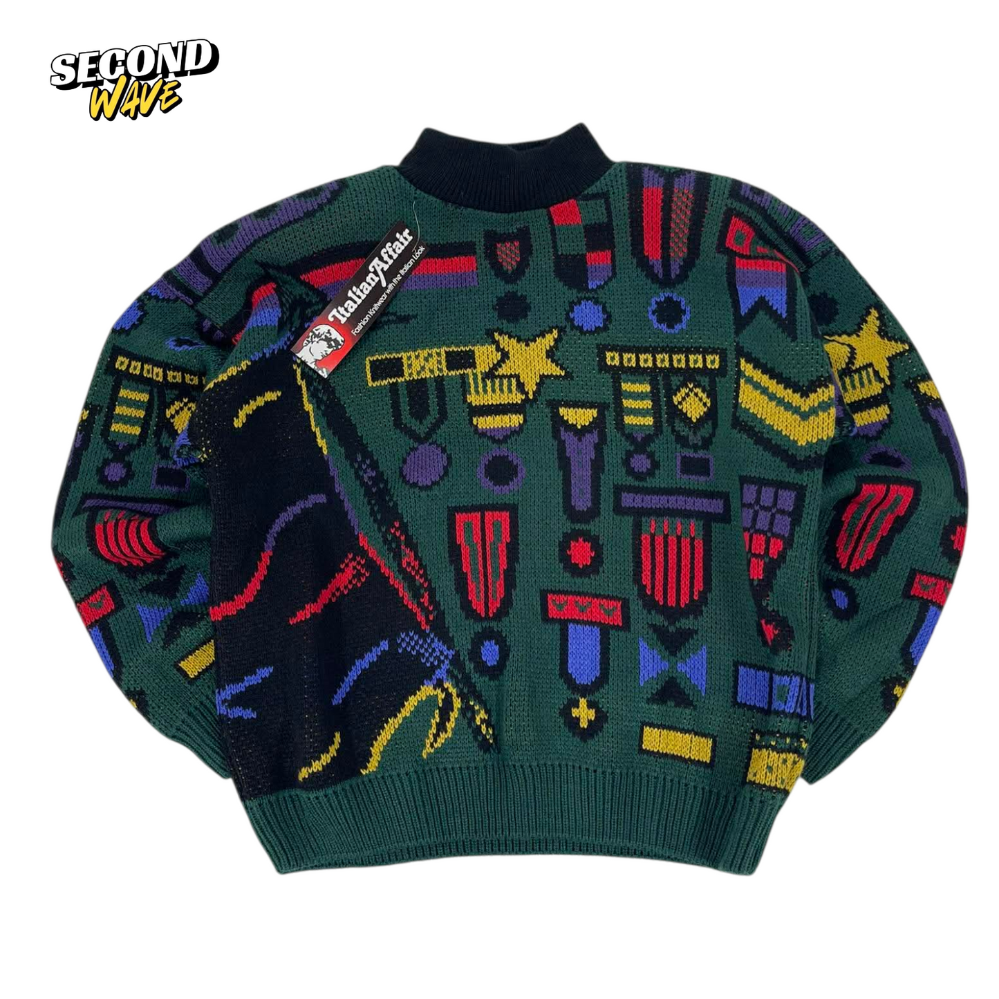 ITALIAN AFFAIR GREEN MULTI COLOURED SWEATER (S-M)
