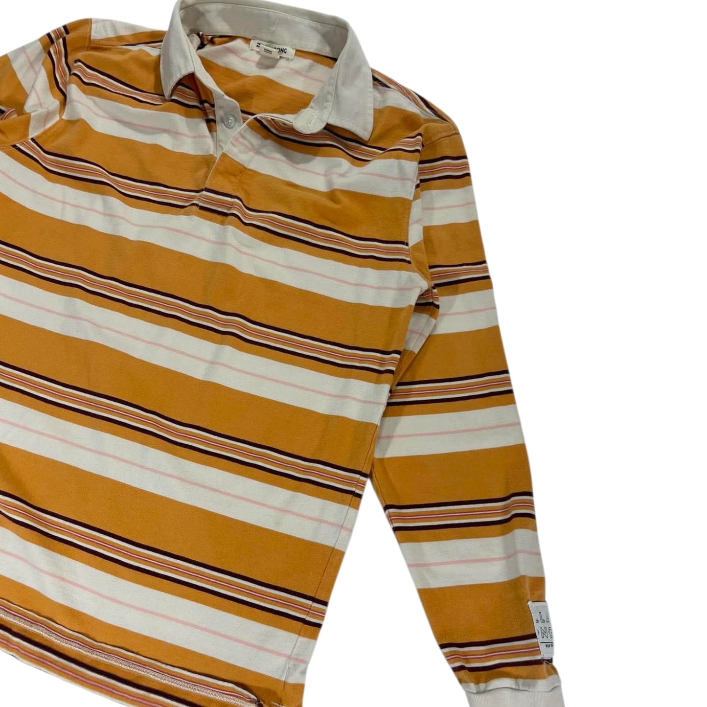 100% COTTON BILLABONG ORANGE STRIPED POLO LONG SLEEVE (S)