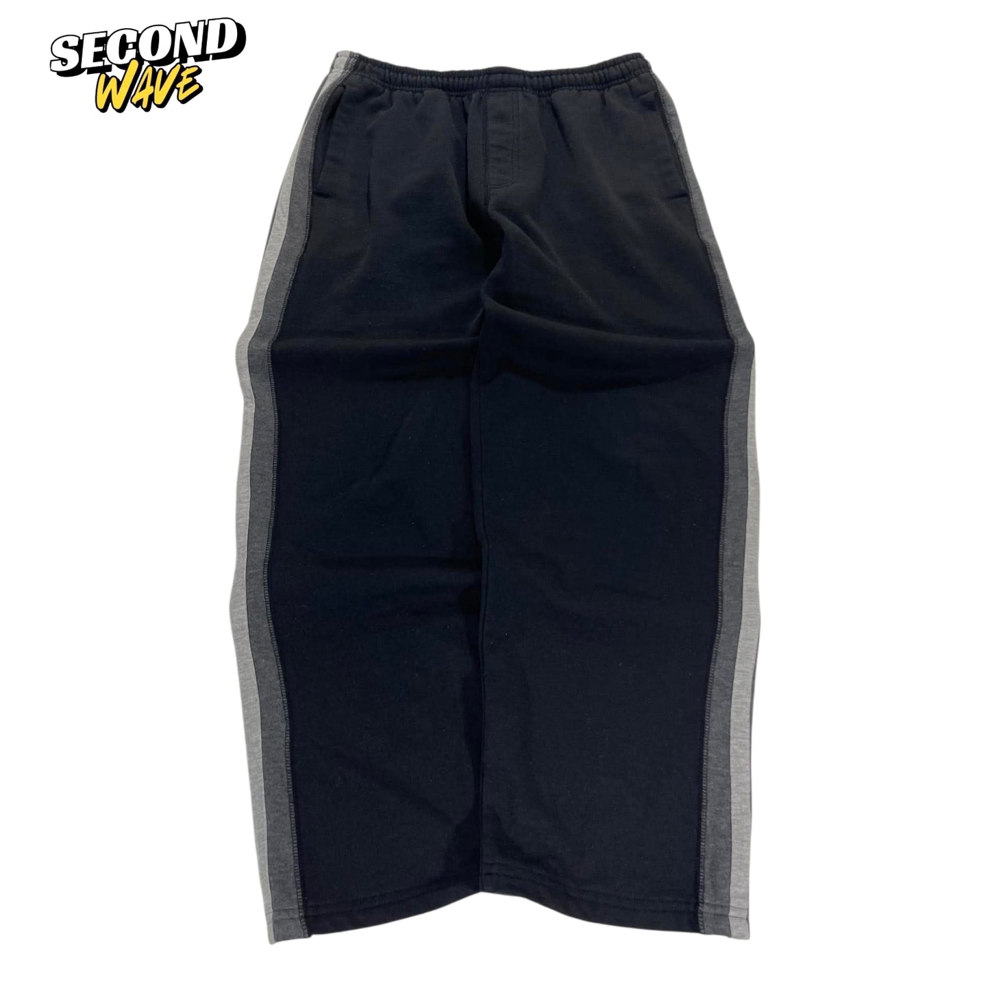CHISEL BLACK BAGGY WIDE LEG SWEATPANTS (L)