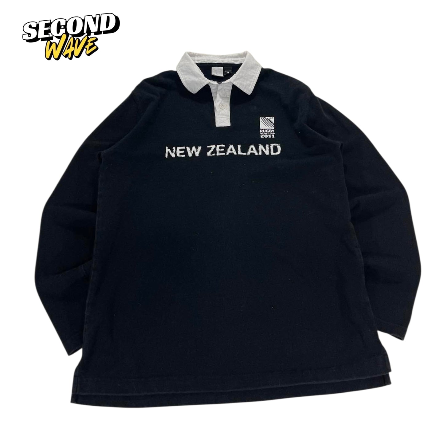 2011 NEW ZEALAND RUGBY WORLD CUP BLACK LONG SLEEVE POLO SHIRT (L)
