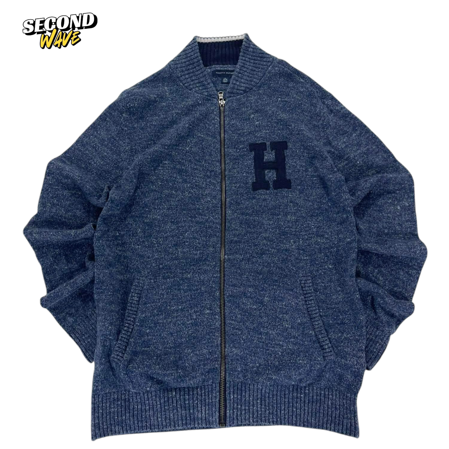 TOMMY HILFIGER NAVY BLUE ZIP UP SWEATER (XL)