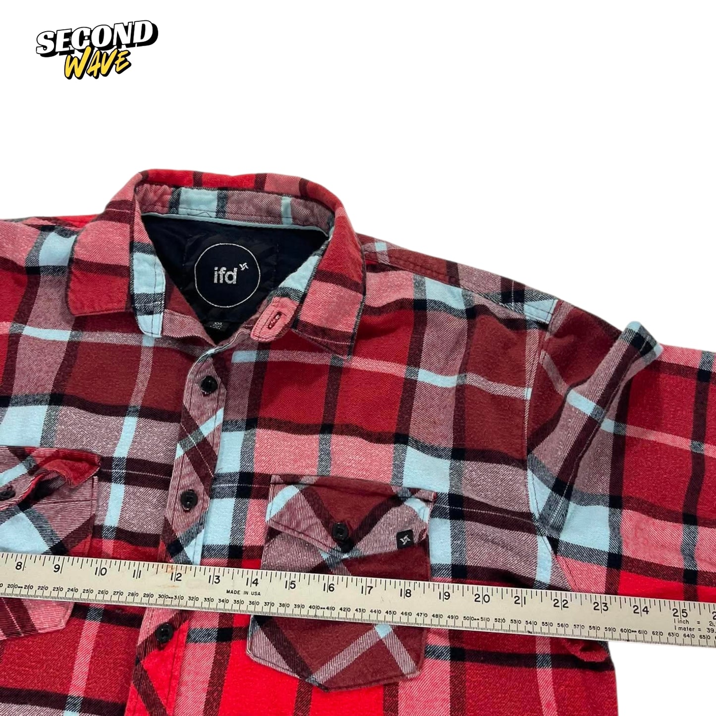 VINTAGE IFD RED PLAID FLANNEL SHIRT (XL)