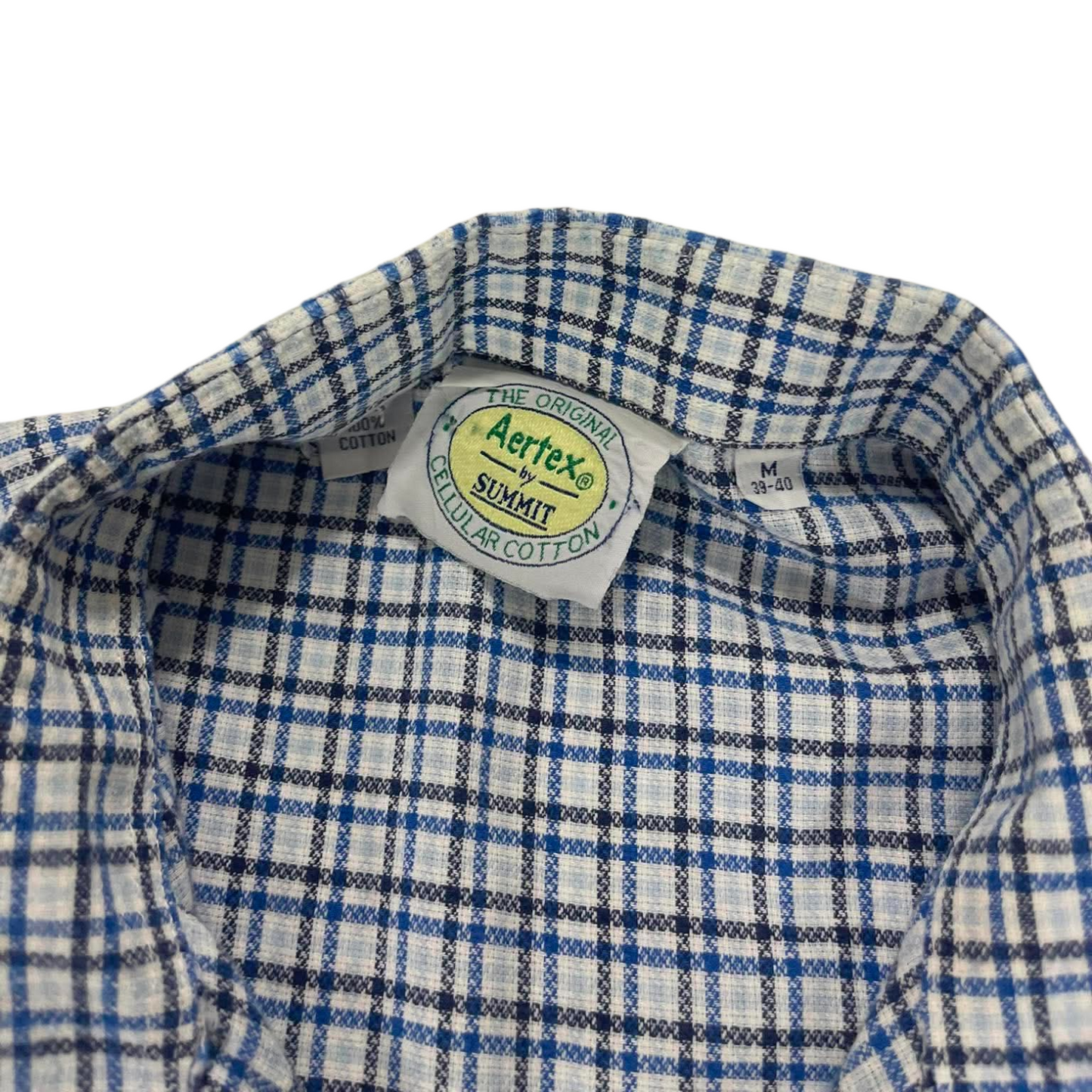 AERTEX BLUE & WHITE PLAID COTTON BUTTON (M)