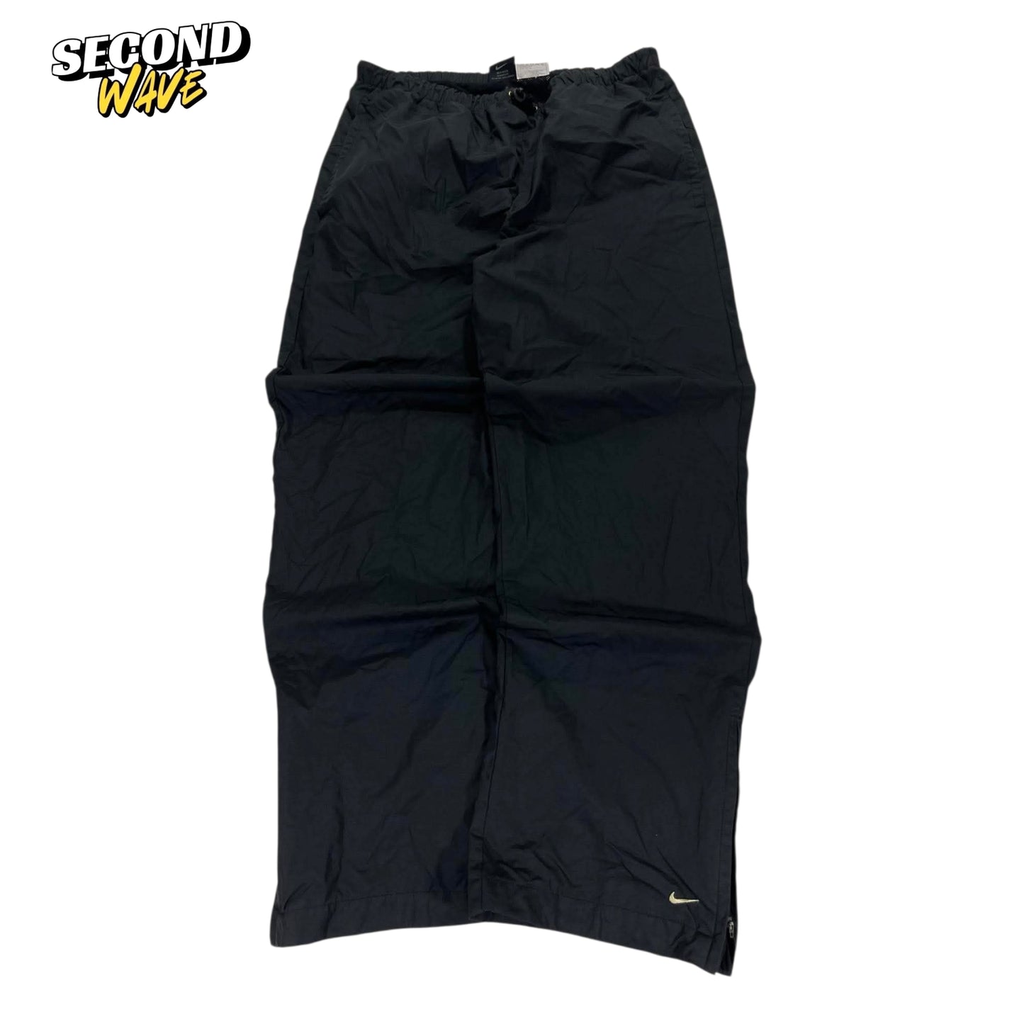 VINTAGE NIKE BLACK BAGGY WIDE LEG TRACK PANTS (M)