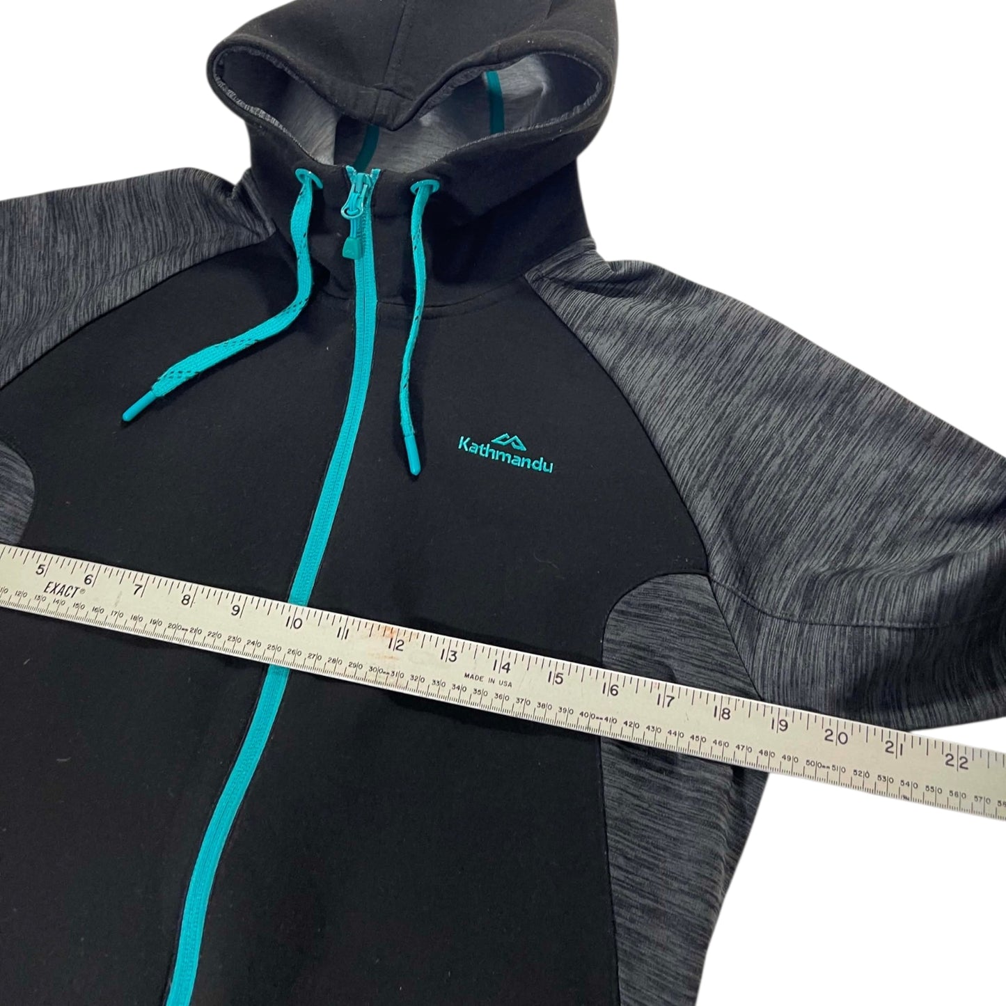 KATHMANDU BLACK AND GRAY ZIP-UP HOODIE (M-L)