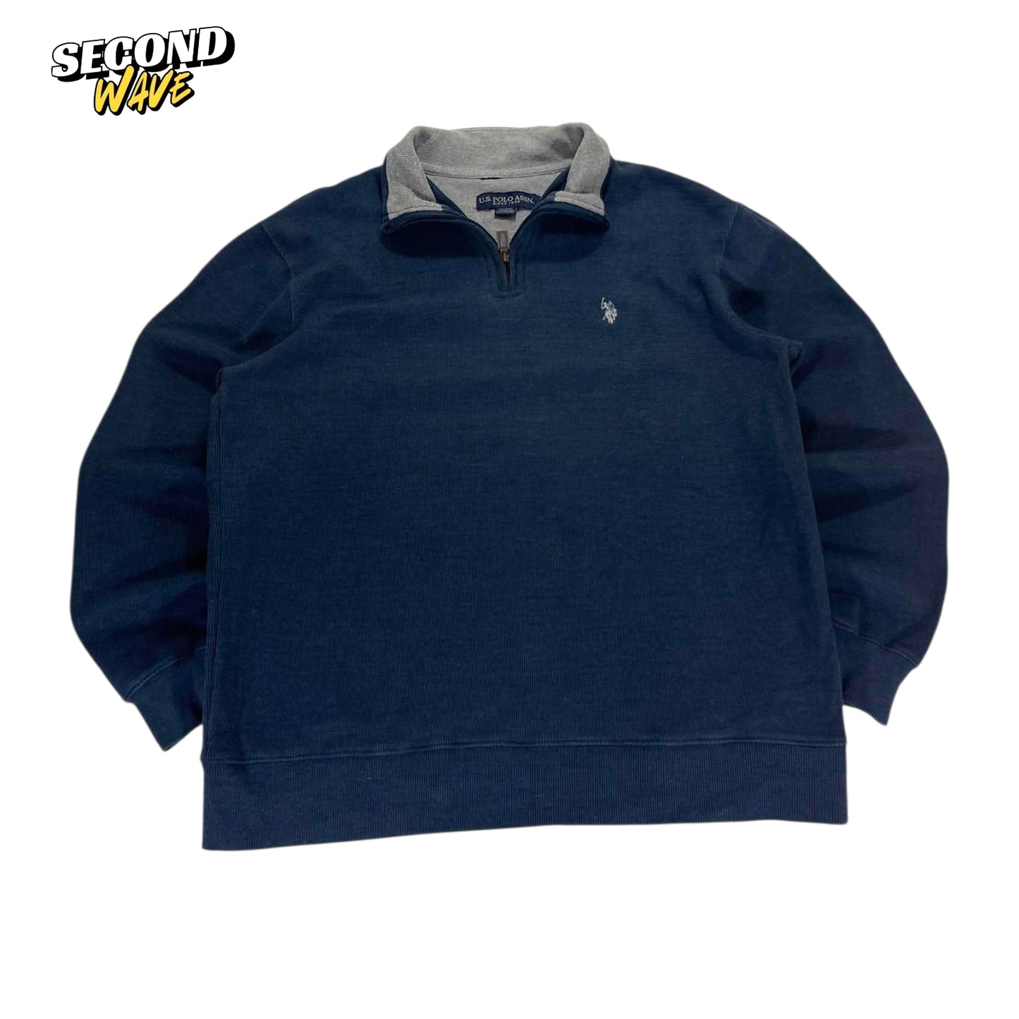 VINTAGE U.S. POLO ASSN. NAVY BLUE QUARTER ZIP SWEATSHIRT (L)