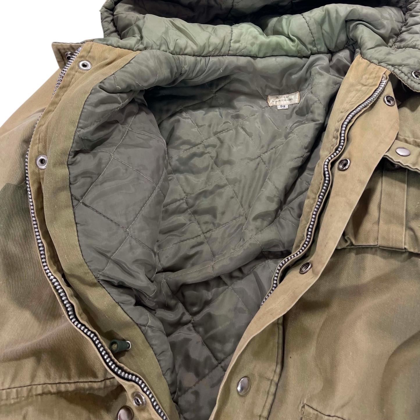 VINTAGE 100% COTTON 70S 80S MILITARY GREEN PARKA COAT (M)