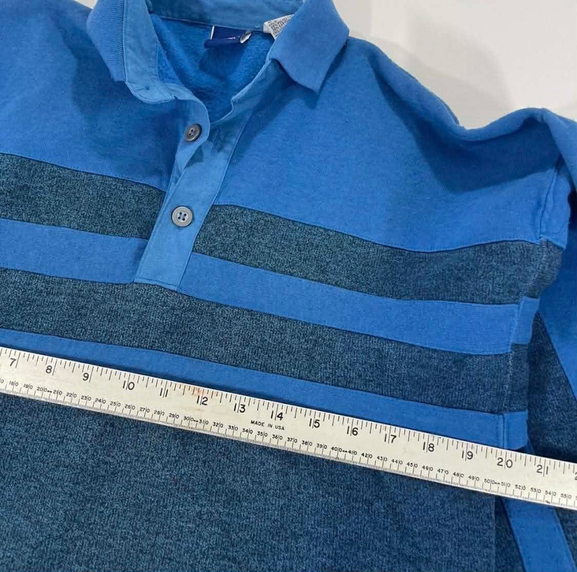 VINTAGE BLUE STRIPED LONG SLEEVED POLO SHIRT (M)