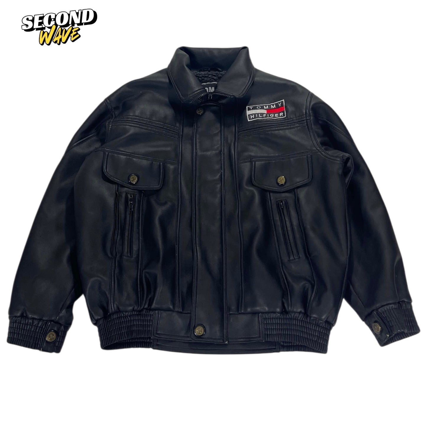 VINTAGE BL TOMMY HILFIGER BLACK LEATHER JACKET (S)