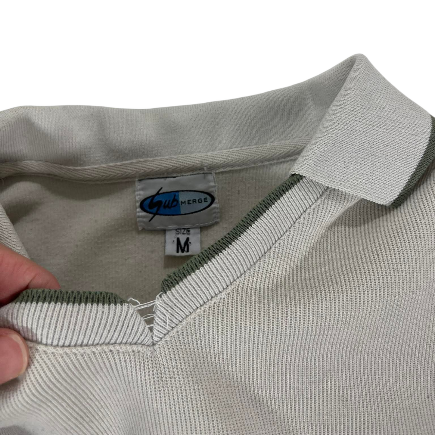 90S SUBMERGE CREAM & GREEN LONG SLEEVE POLO SHIRT (M)